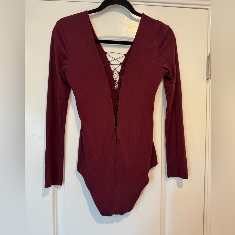 T by Alexander Wang Burgundy Lace-Up Bodysuit